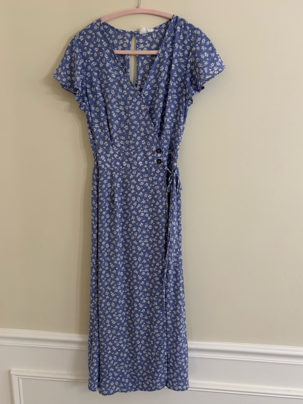 Sienna Sky Blue and White Floral Wrap Style Maxi Dress Size S